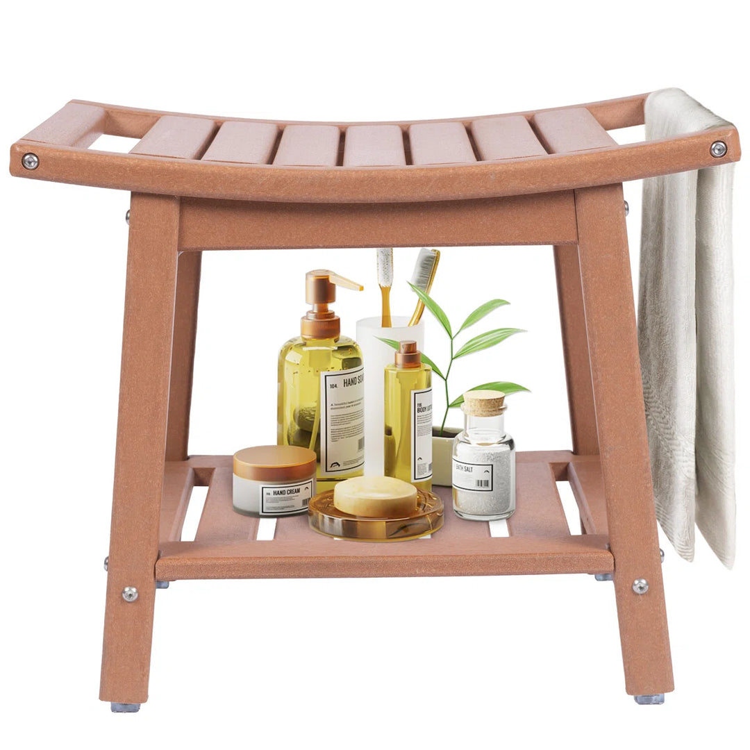Oberst 21.7"W HDPE Shower Bench Stool with Storage Shelf Waterproof Shower Chair Spa Bath Seat