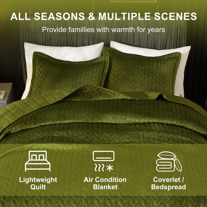 King Velvet Quilt Set with 2 Pillow Shams By HYPREST