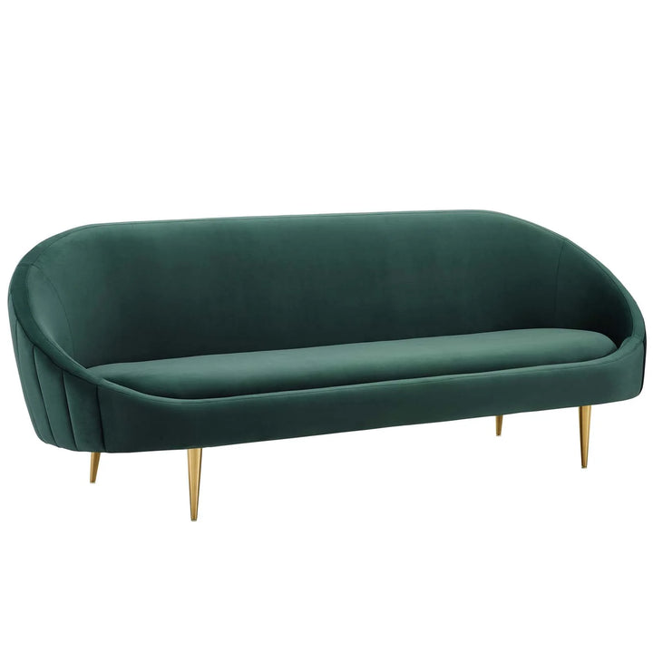 Eva Vertical Curve Back Performance Velvet Sofa - Green