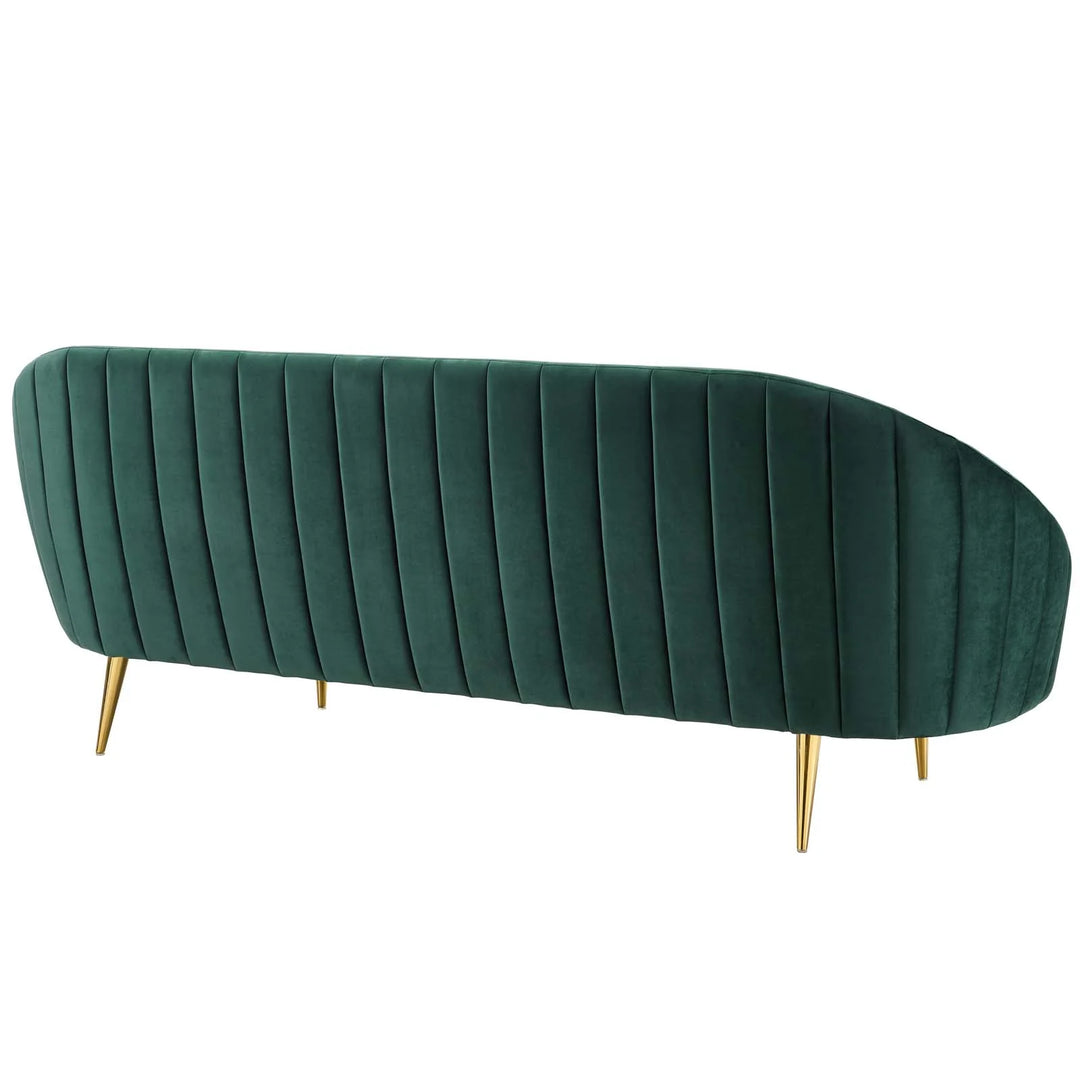 Eva Vertical Curve Back Performance Velvet Sofa - Green