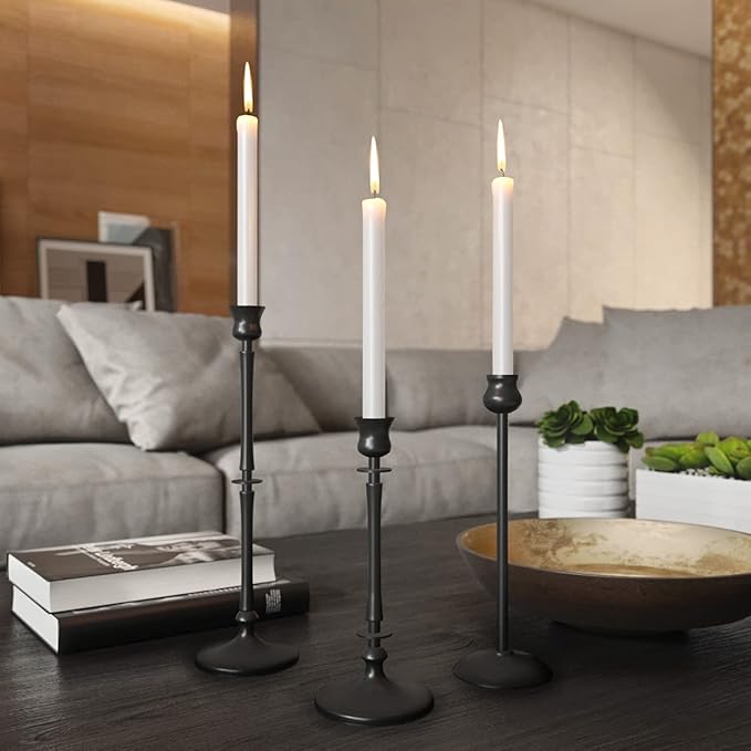 Matte Black Taper Candlestick Holders Set of 3