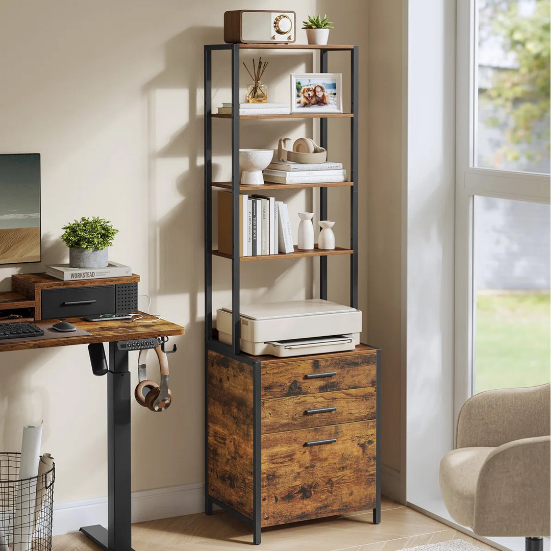 Filing Cabinet With Height-adjustable Open Shelves