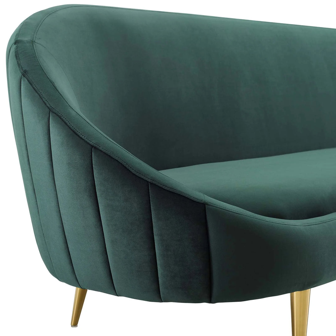 Eva Vertical Curve Back Performance Velvet Sofa - Green