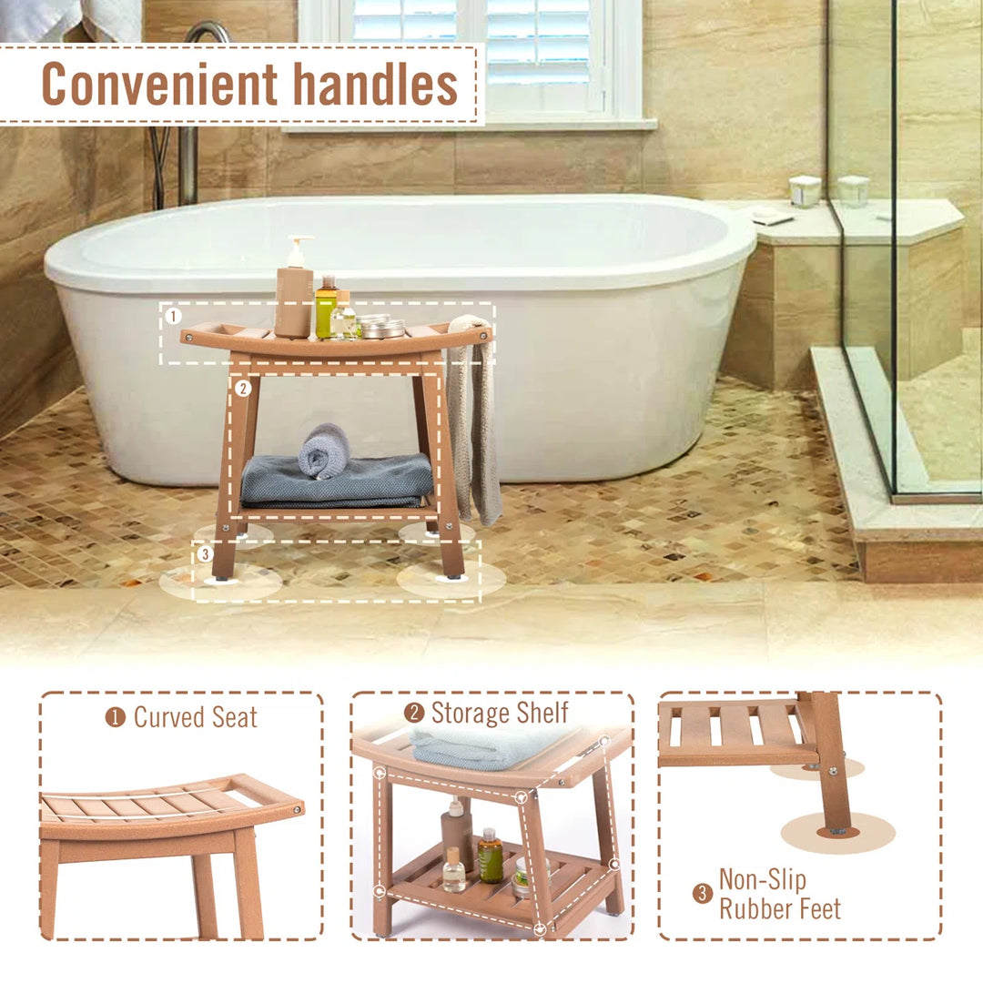 Oberst 21.7"W HDPE Shower Bench Stool with Storage Shelf Waterproof Shower Chair Spa Bath Seat