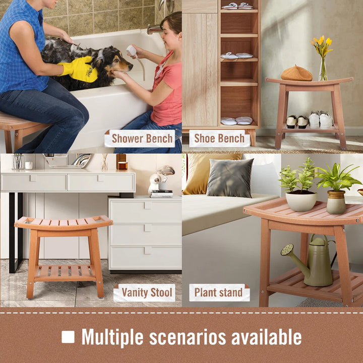 Oberst 21.7"W HDPE Shower Bench Stool with Storage Shelf Waterproof Shower Chair Spa Bath Seat