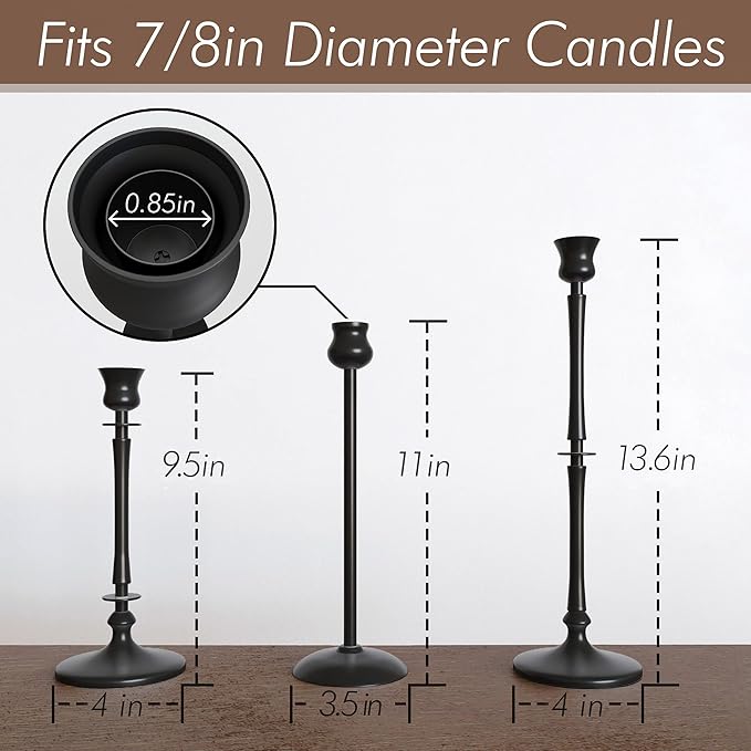 Matte Black Taper Candlestick Holders Set of 3