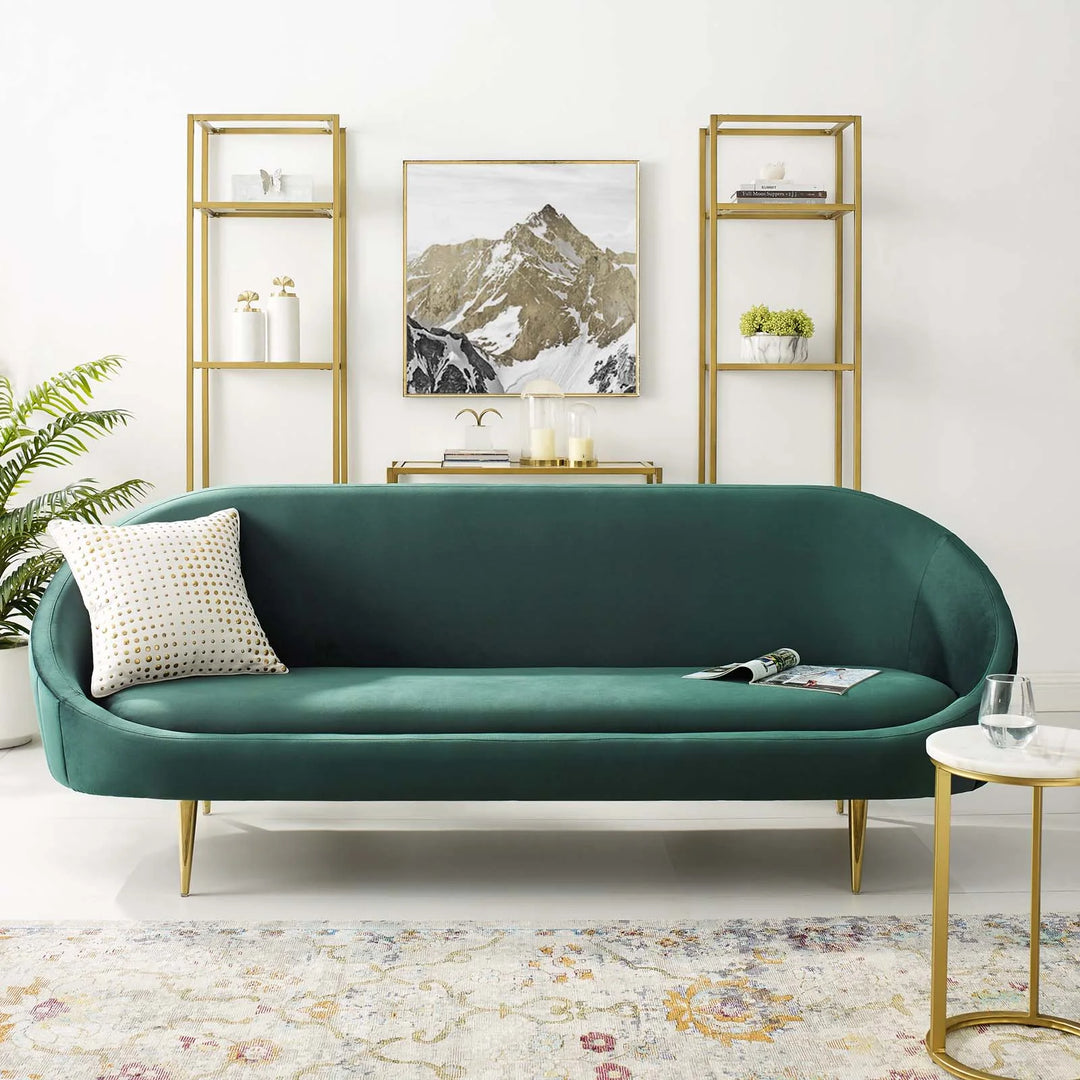 Eva Vertical Curve Back Performance Velvet Sofa - Green