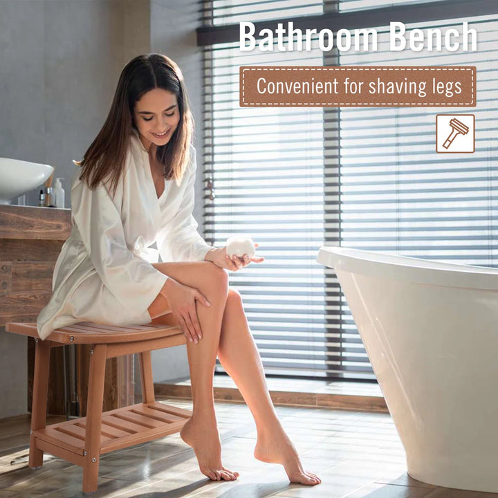 Oberst 21.7"W HDPE Shower Bench Stool with Storage Shelf Waterproof Shower Chair Spa Bath Seat