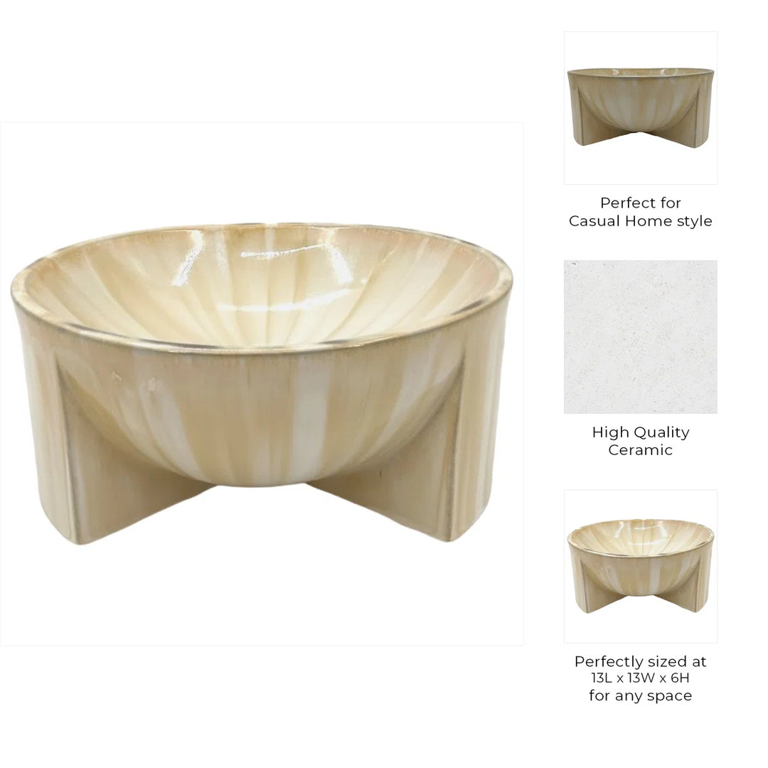 Decorative Bowl Stoneware Ceramic Sculptural Curved Base Casual Modern Finish