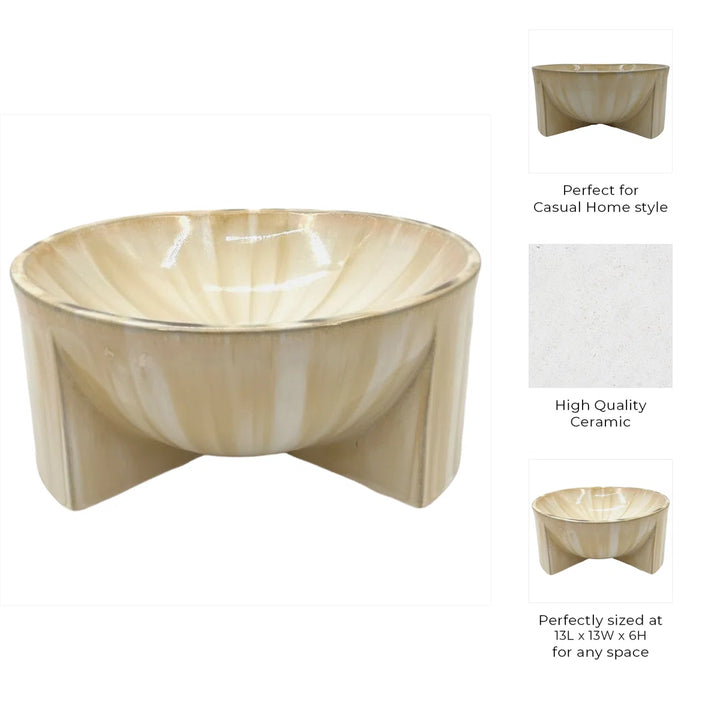 Decorative Bowl Stoneware Ceramic Sculptural Curved Base Casual Modern Finish
