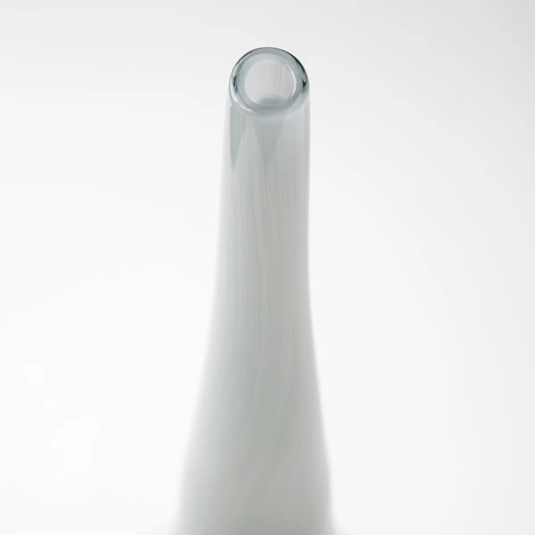 21" Blue Gray and Taupe Handblown Spun Glass Vase