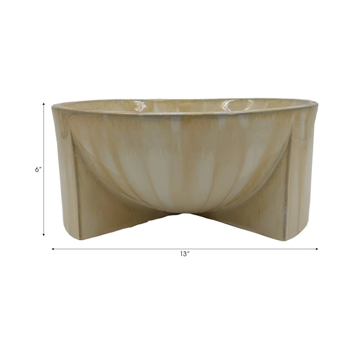 Decorative Bowl Stoneware Ceramic Sculptural Curved Base Casual Modern Finish
