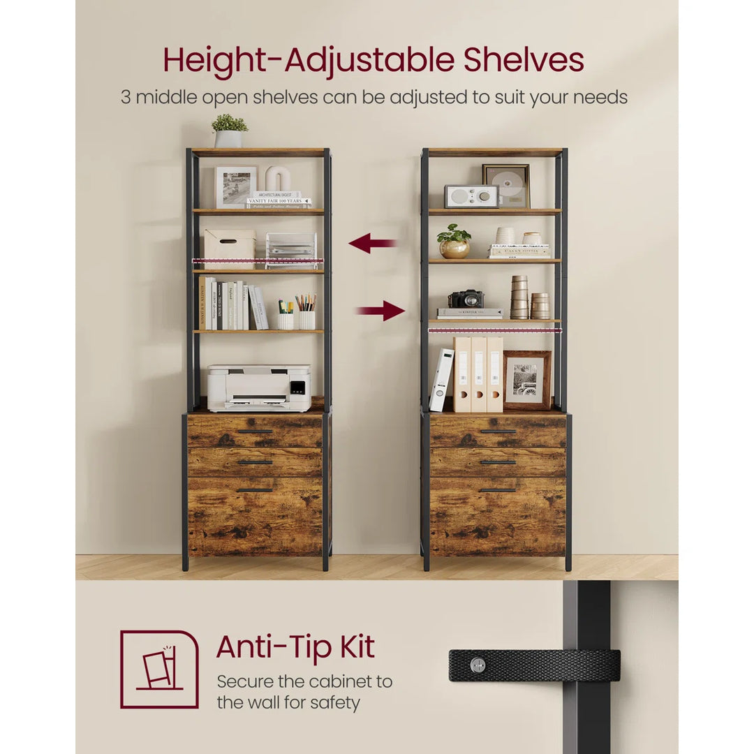 Filing Cabinet With Height-adjustable Open Shelves