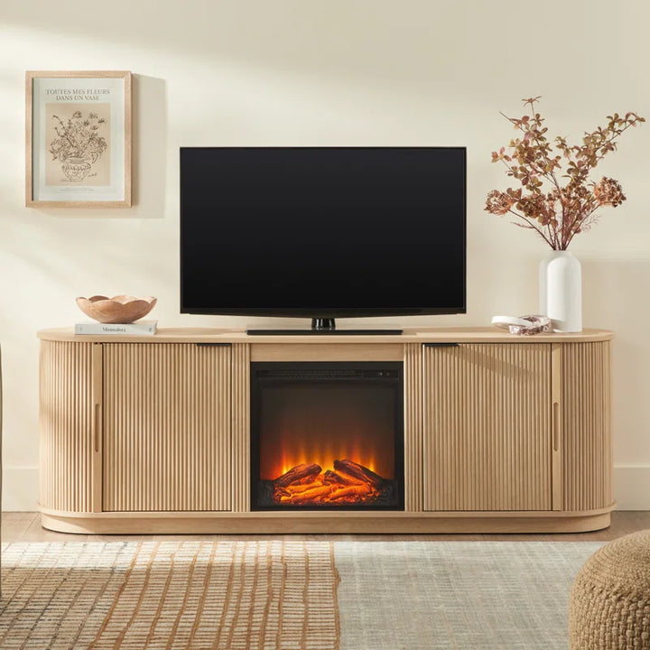 Dragelin Modern Reeded Fireplace TV Stand