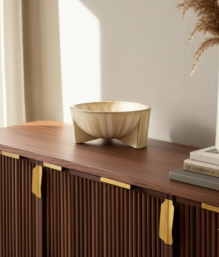 Decorative Bowl Stoneware Ceramic Sculptural Curved Base Casual Modern Finish
