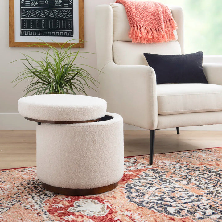 Thurleigh Round Sherpa Ottoman with Storage