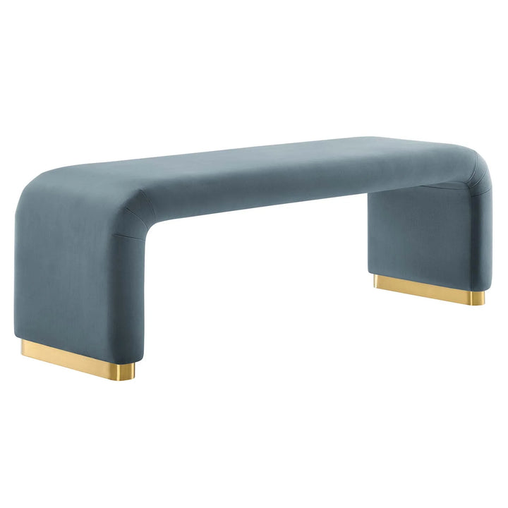 Dell Performance Velvet Waterfall Long Bench - Brass Cadet Blue