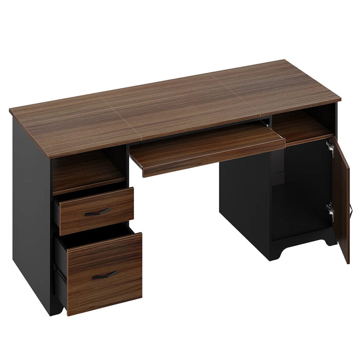 Daylie 59'' Executive Desk with File and Storage Drawers and Cabinet, Computer Writing Desk with Keyboard Tray and 2 Open Compartments for Home Office