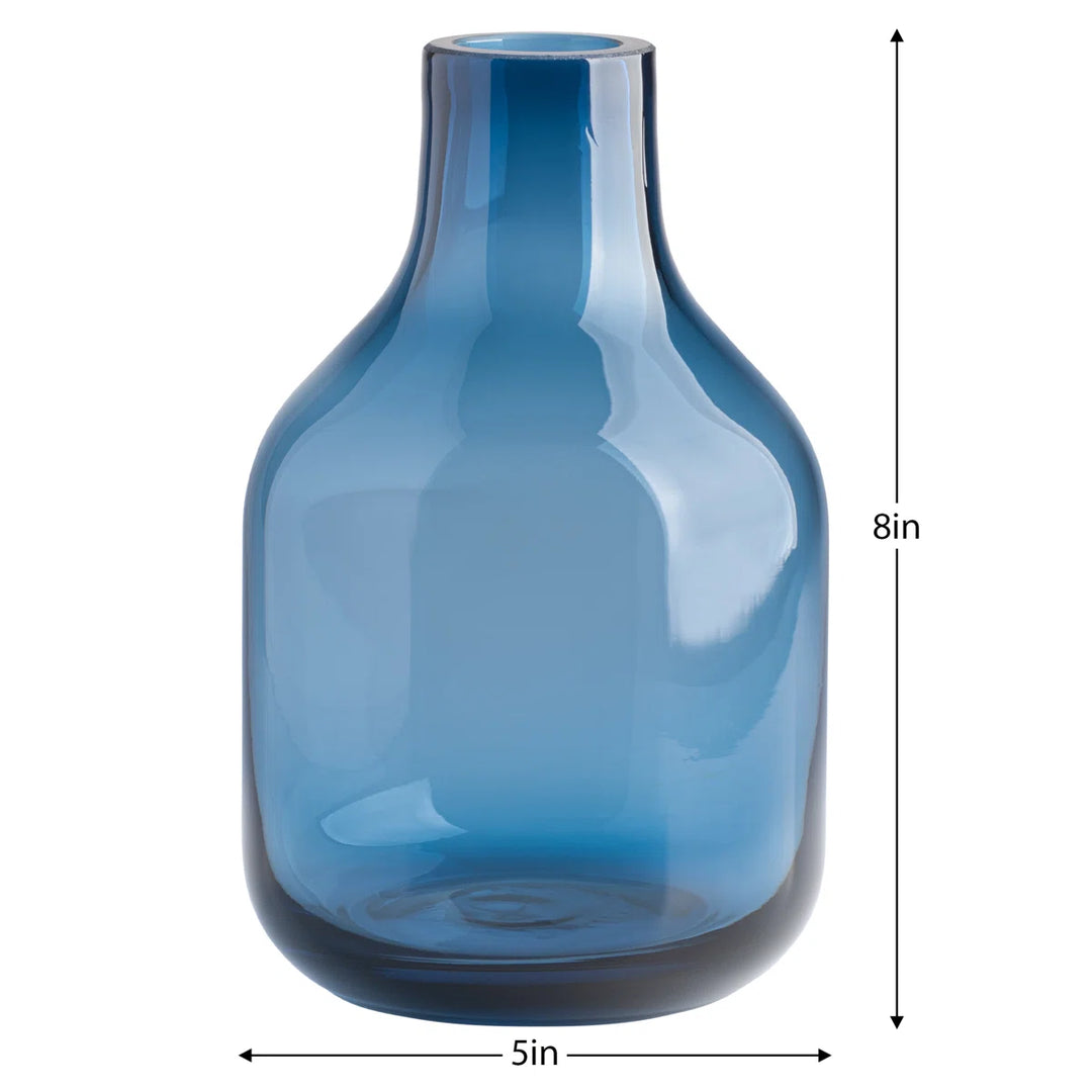Aquista 8" Hand Blown Art Glass Blue Table Vase