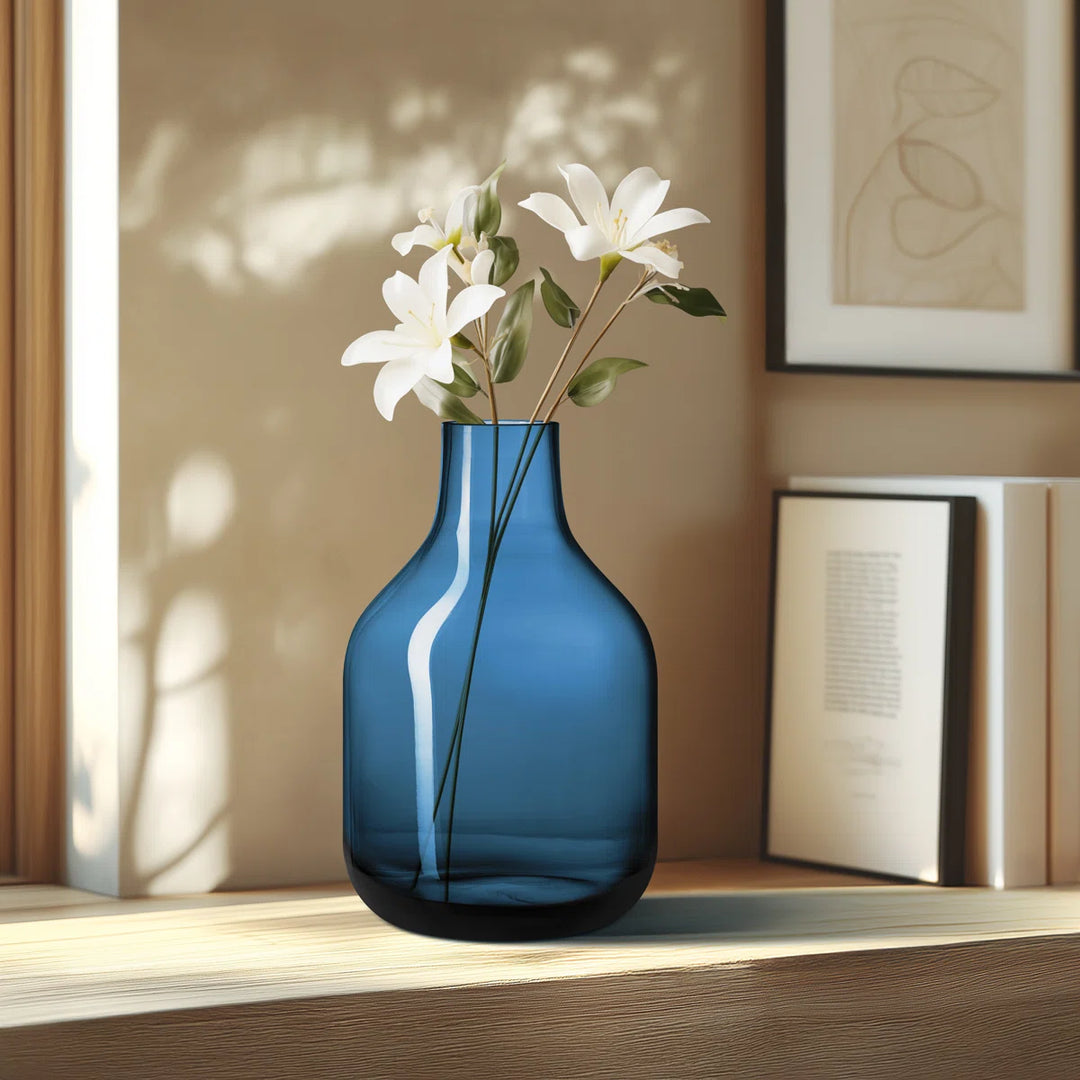 Aquista 8" Hand Blown Art Glass Blue Table Vase