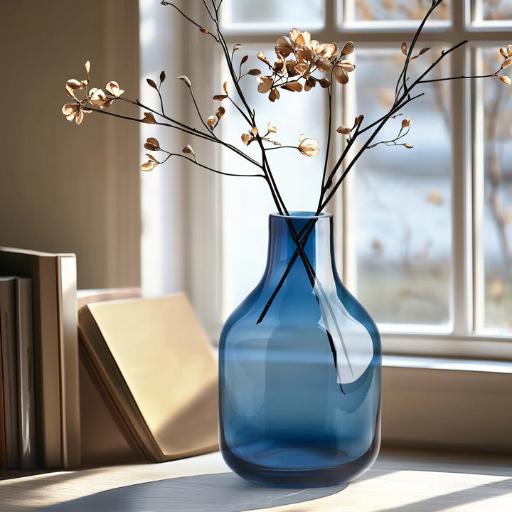 Aquista 8" Hand Blown Art Glass Blue Table Vase