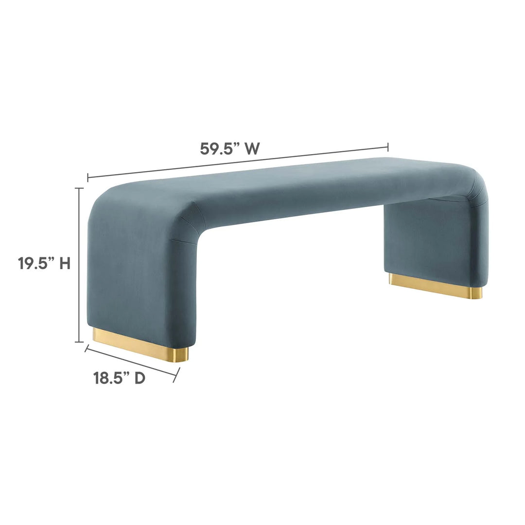 Dell Performance Velvet Waterfall Long Bench - Brass Cadet Blue