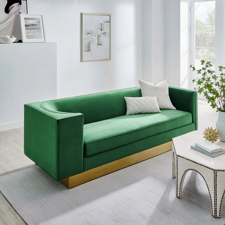 Cameron Upholstered Performance Velvet Sofa - Emerald