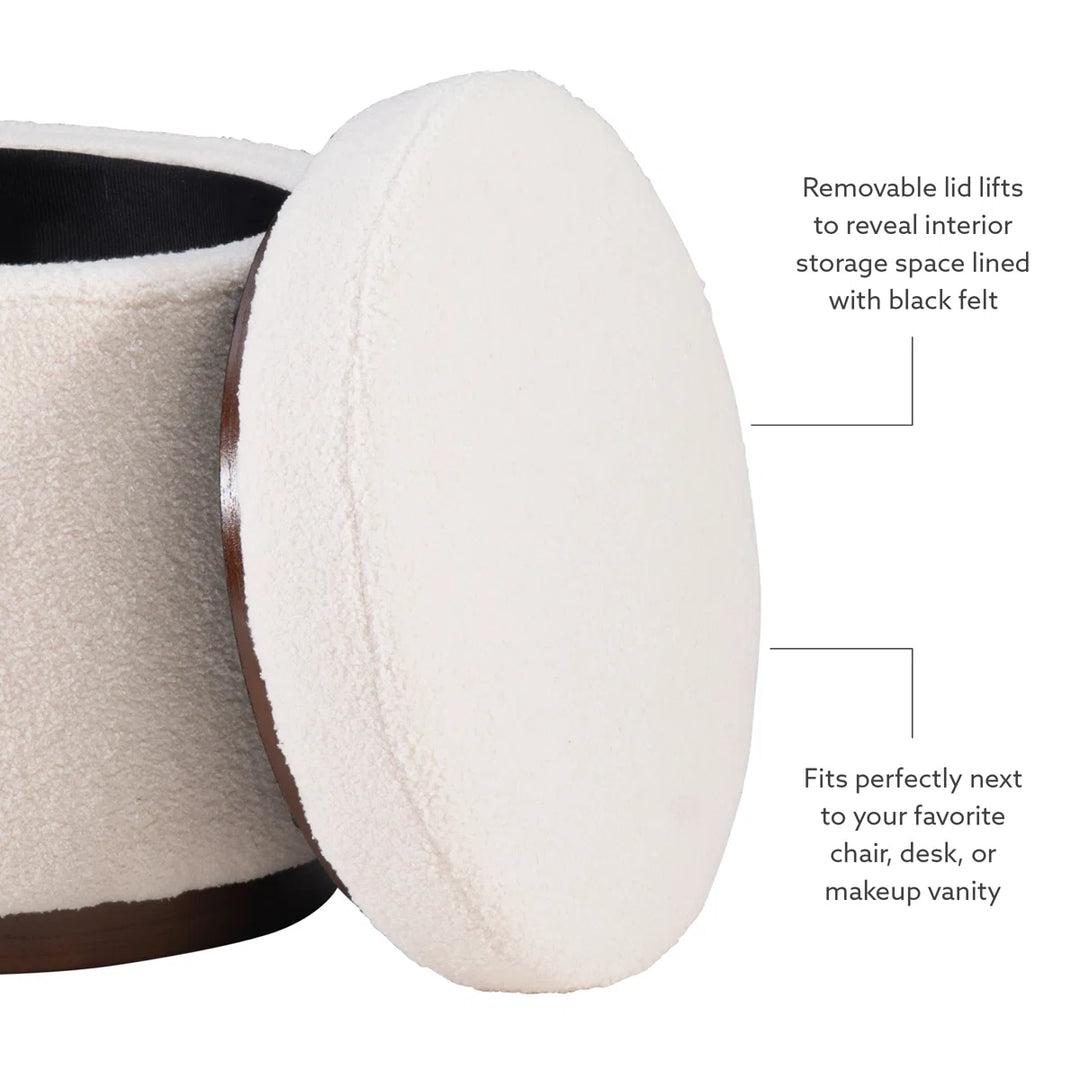 Thurleigh Round Sherpa Ottoman with Storage
