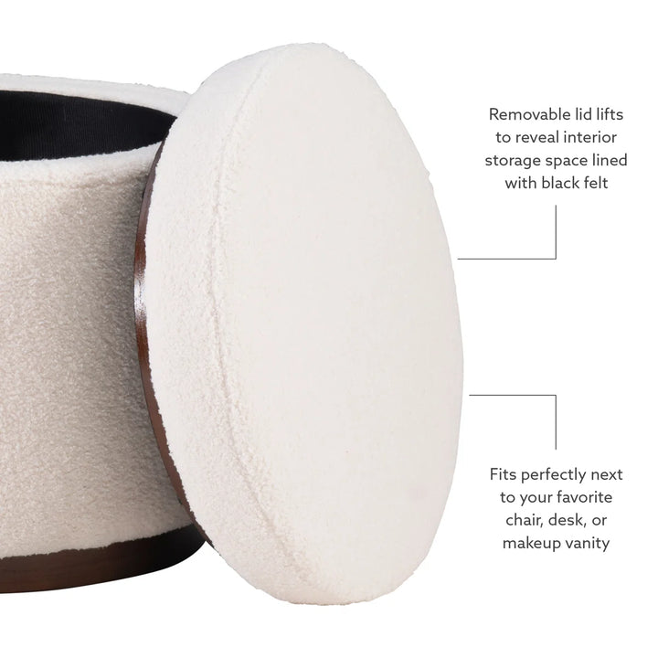 Thurleigh Round Sherpa Ottoman with Storage