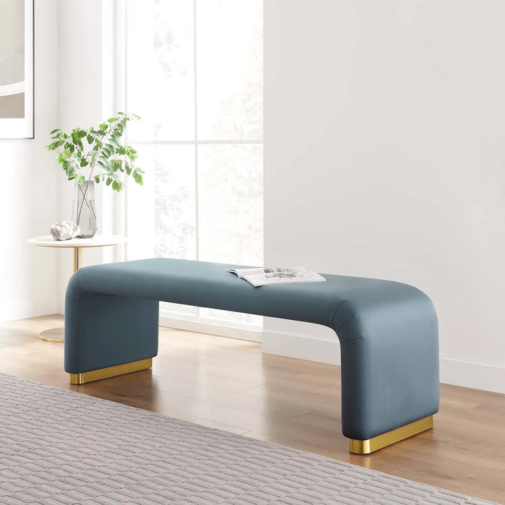 Dell Performance Velvet Waterfall Long Bench - Brass Cadet Blue