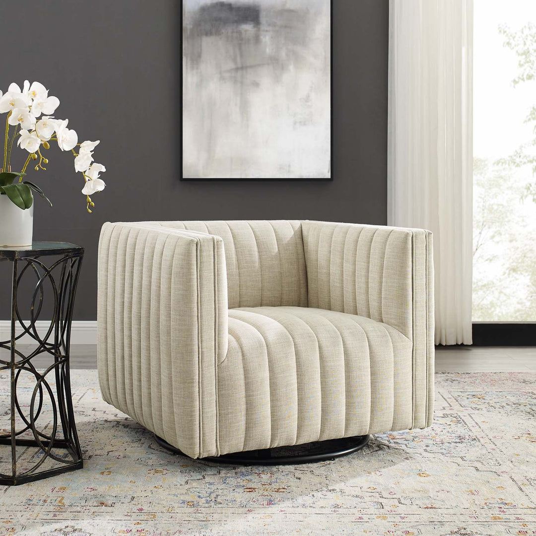 Journe Channel Tufted Fabric Armchair - Beige