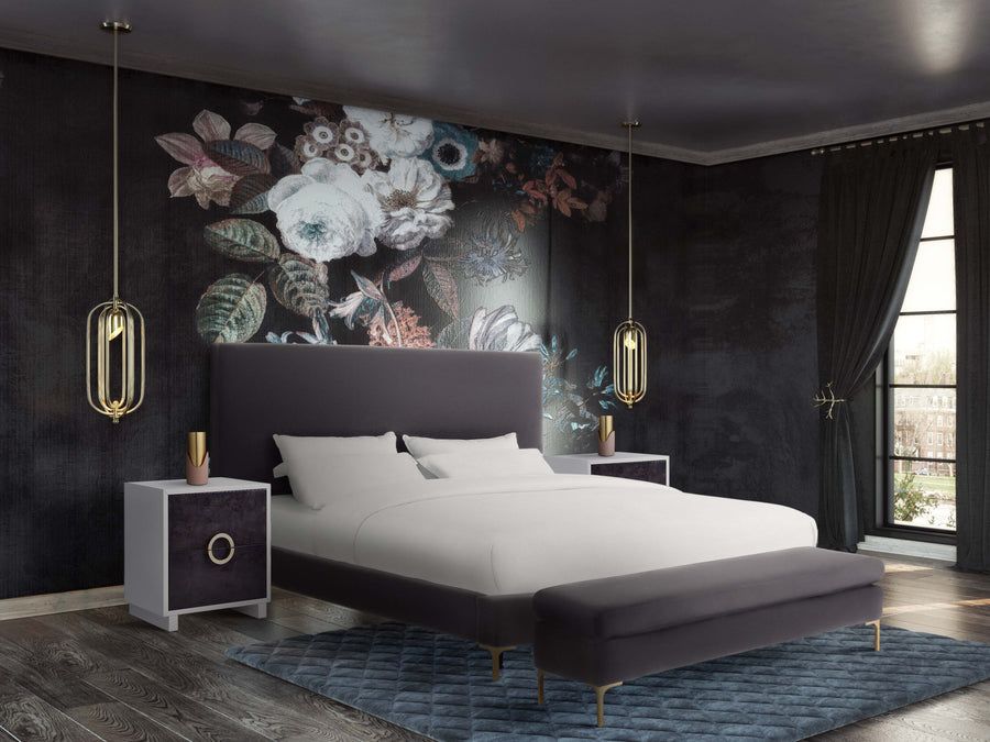 Elegant Grey Velvet Bed-King