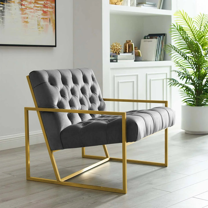 Stuebe Gold Stainless Steel Performance Velvet Accent Chair