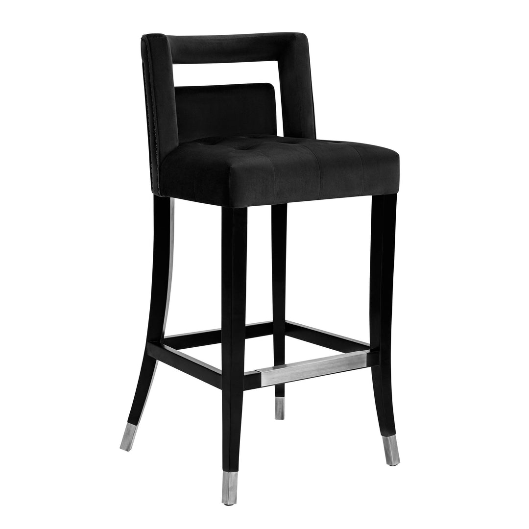 Heart Black Velvet Bar Stool