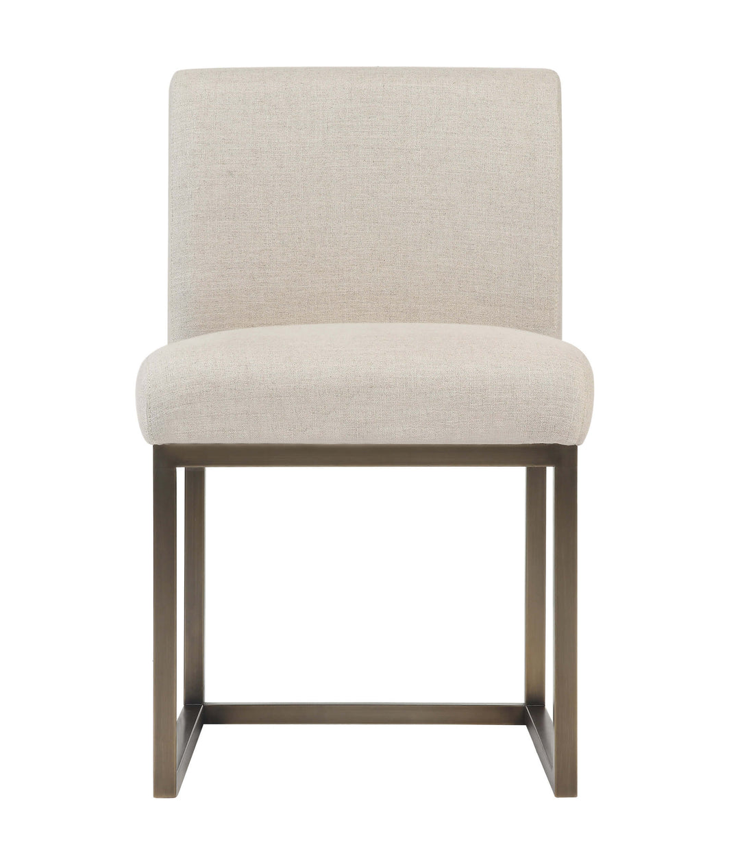 Sleek Beige Linen Chair In Brass
