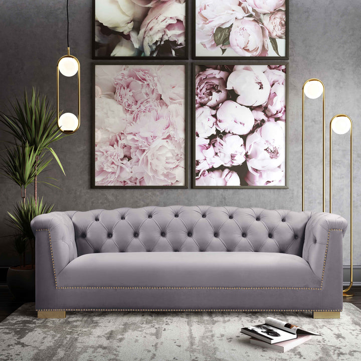 Willow Velvet Tufted Sofa - Gray